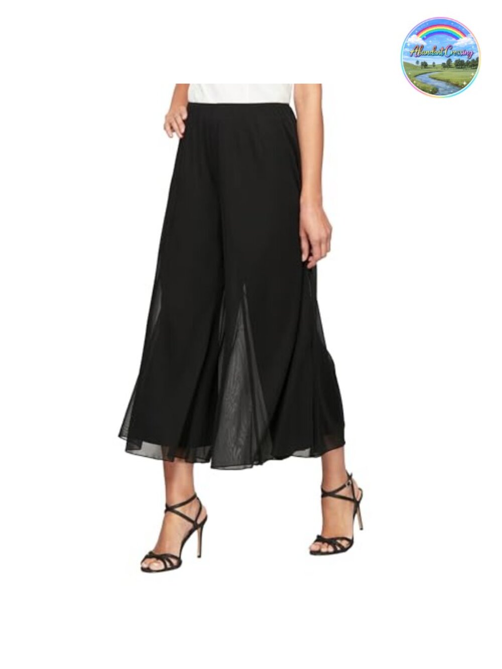 Cropped Wide Leg Mesh Pants High Rise Pull On Evening Slacks Women